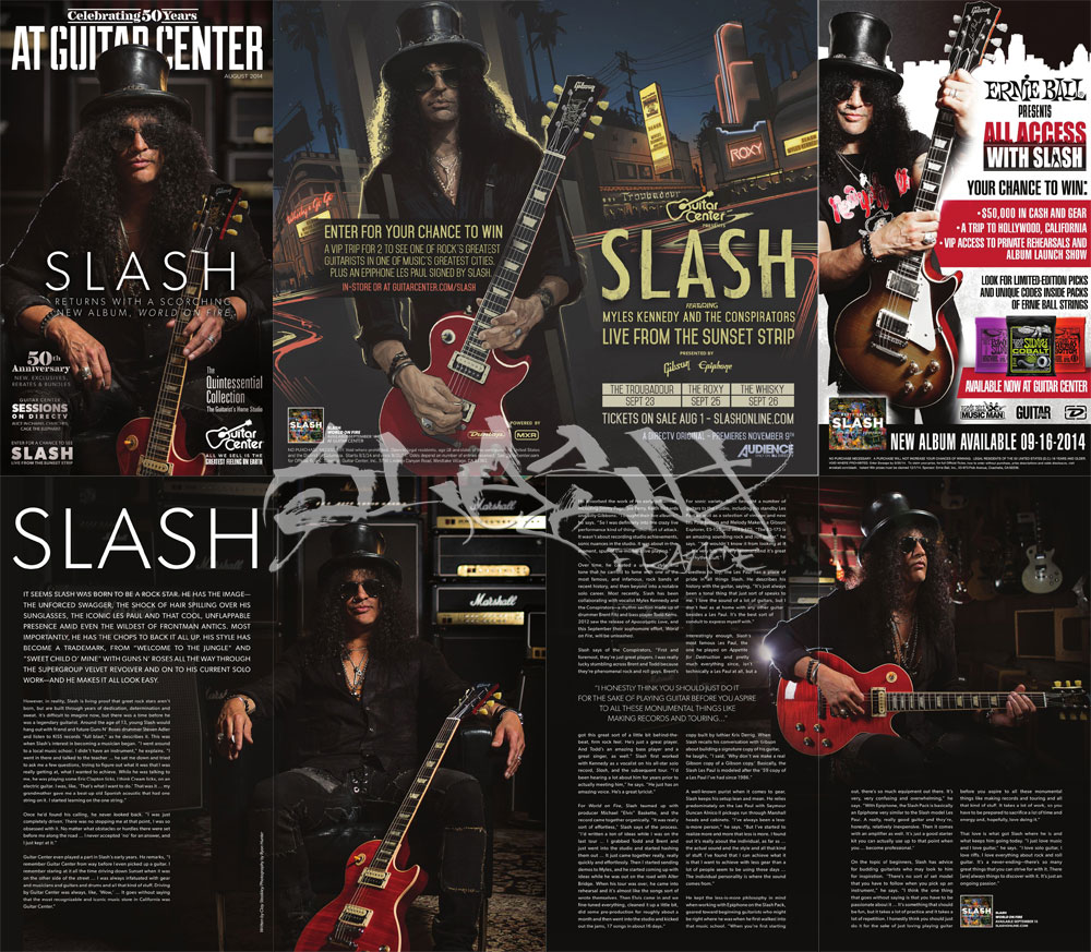 Slash france guitar center catalog 2014 august aout conspirators world on fire sunset strip concert launch